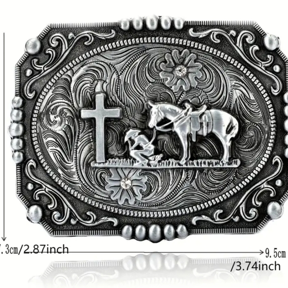 New men's praying cowboy western belt buckle - Picture 3 of 3